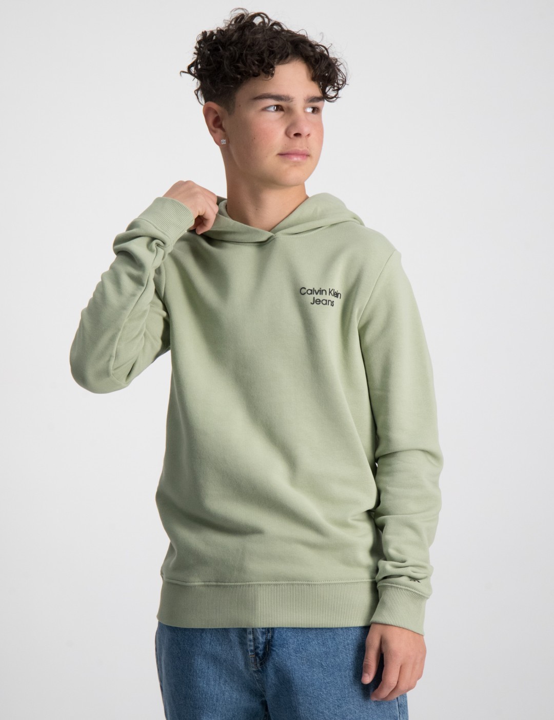 Calvin Klein CKJ STACK LOGO HOODIE Grön för Kille | Kids Brand Store