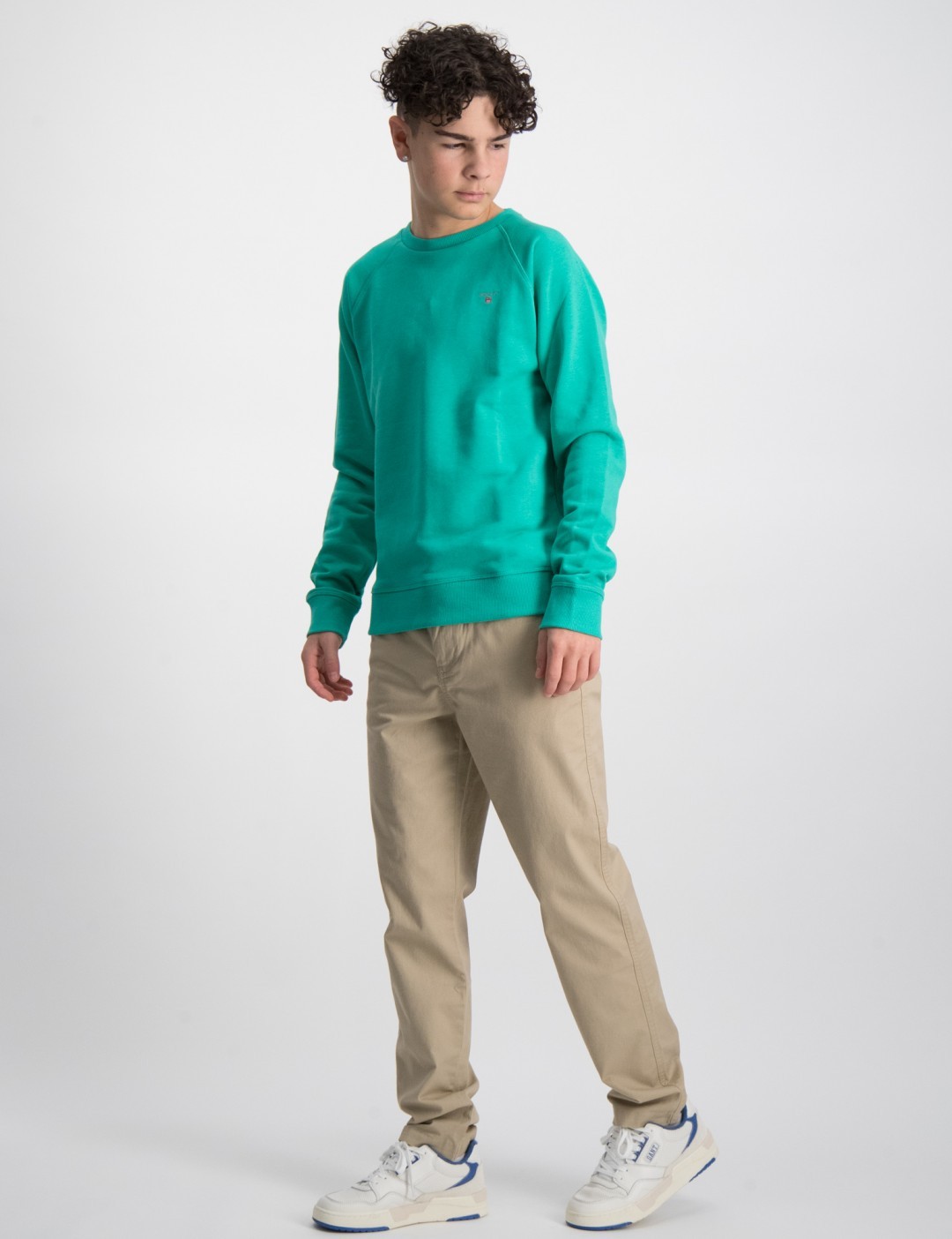 Gant Kids Green Solid Round Neck Full Sleeves Cardigan