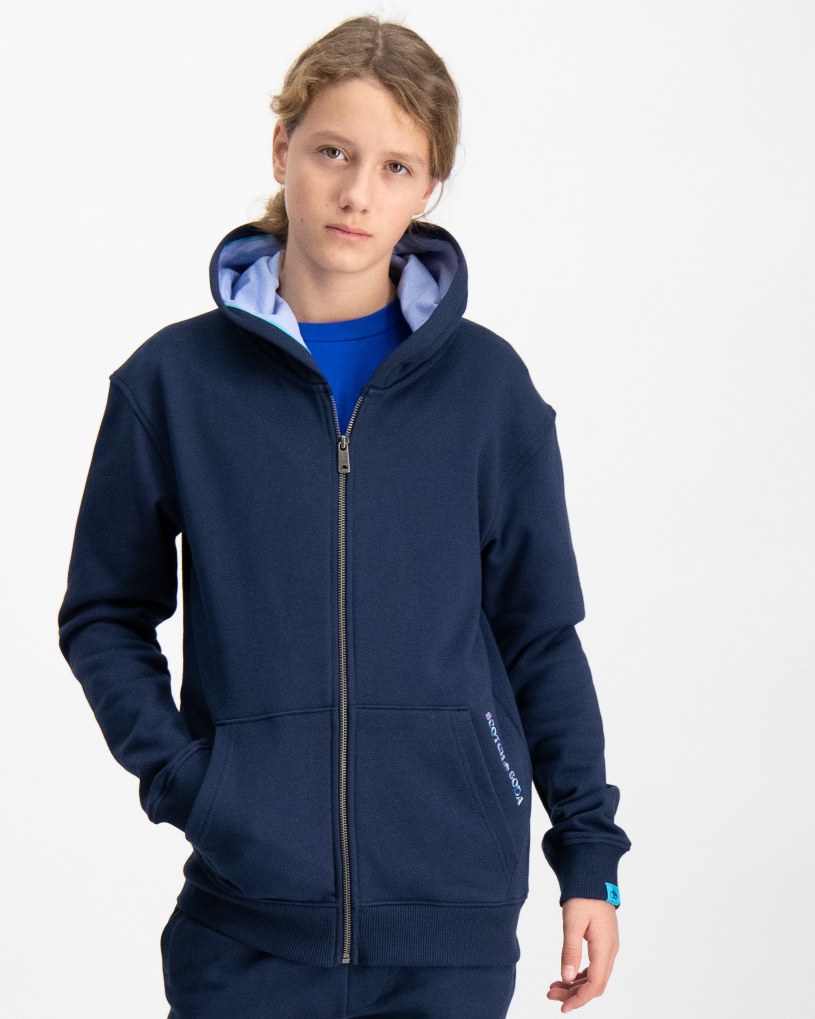 Scotch Soda Relaxed fit zip-through hoodie Blauw voor Jongens
