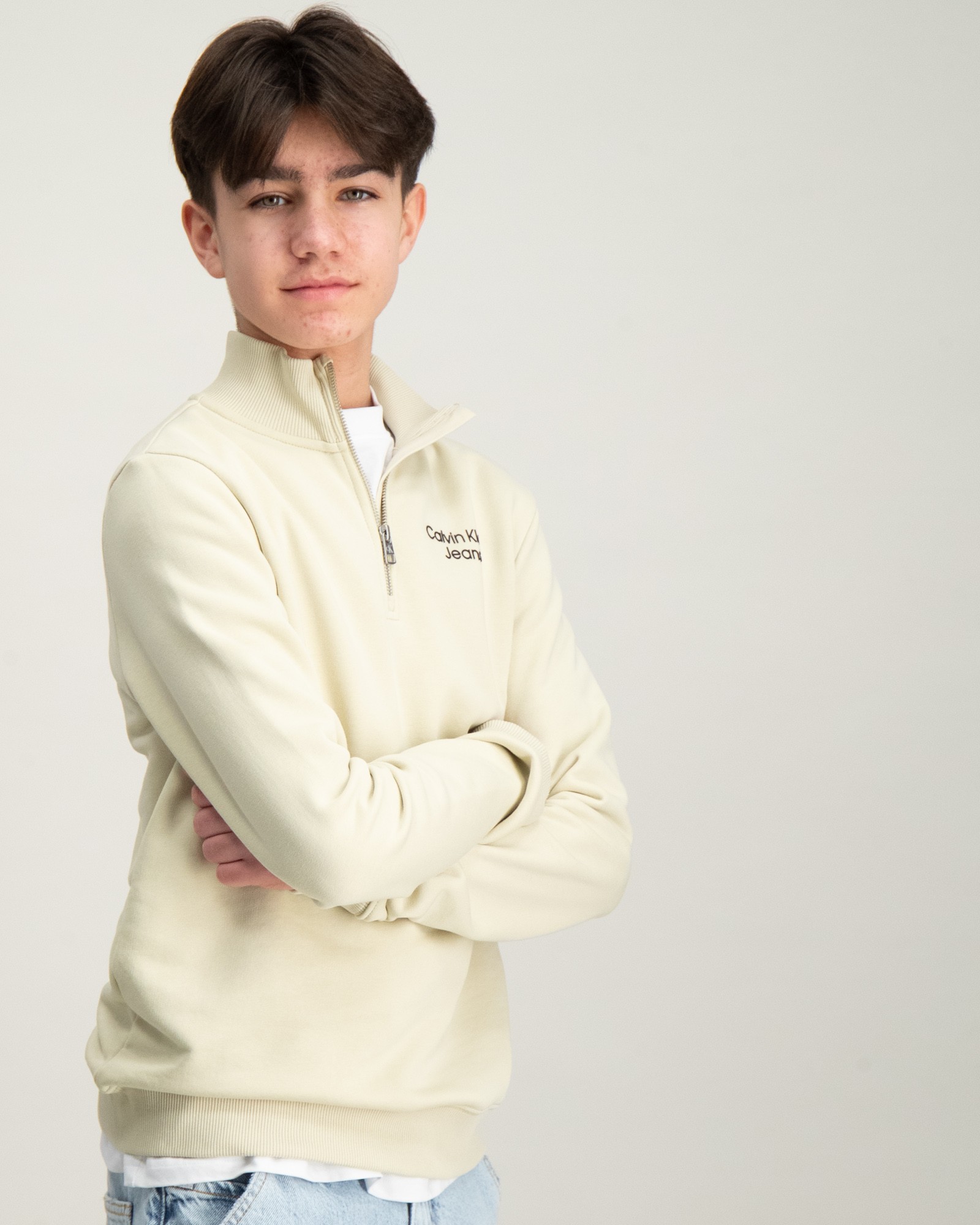 Calvin Klein CKJ STACK LOGO TERRY HALF-ZIP Grön för Kille | Kids Brand ...