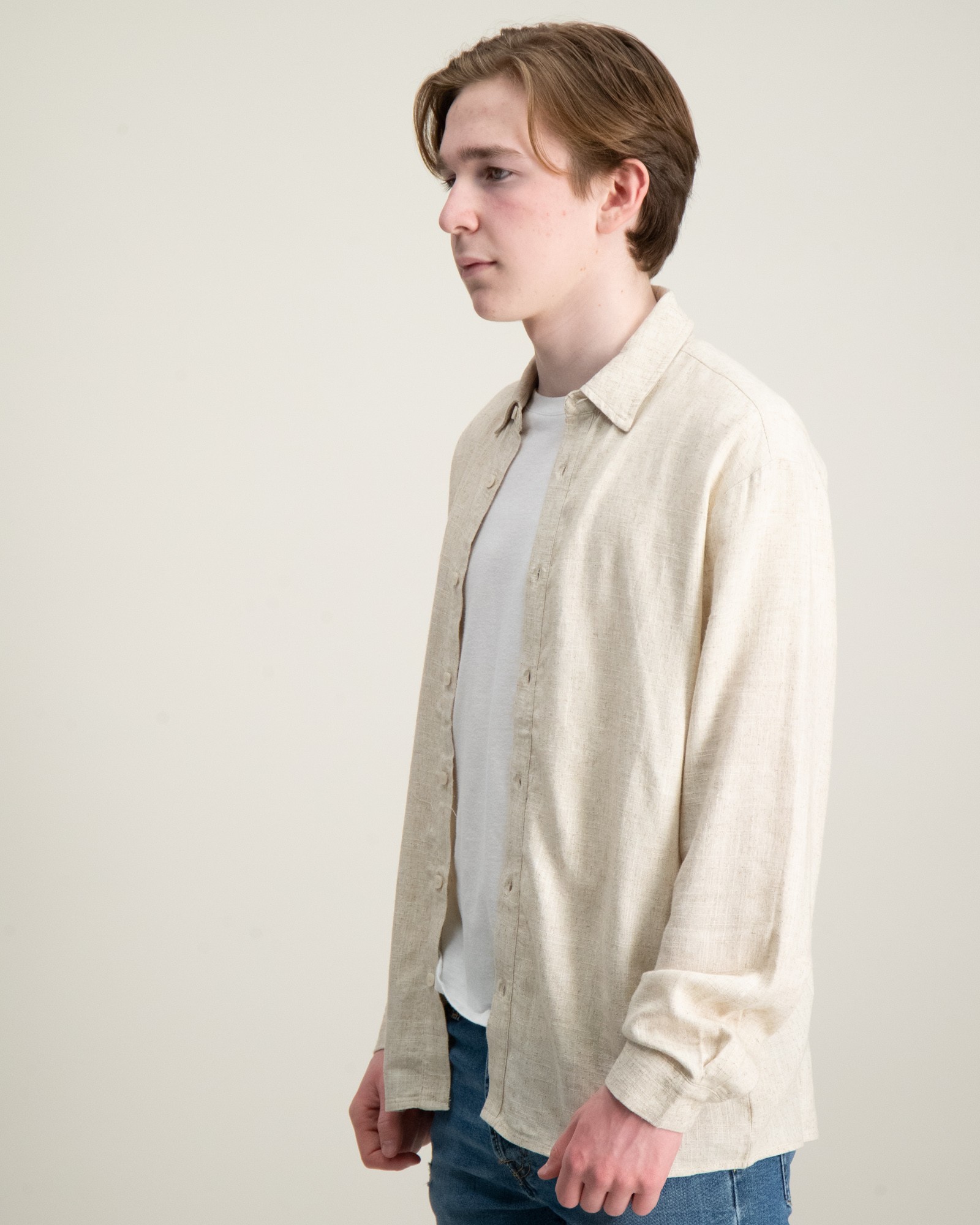 Gant Kids Beige Regular Fit Solid Linen Shirt