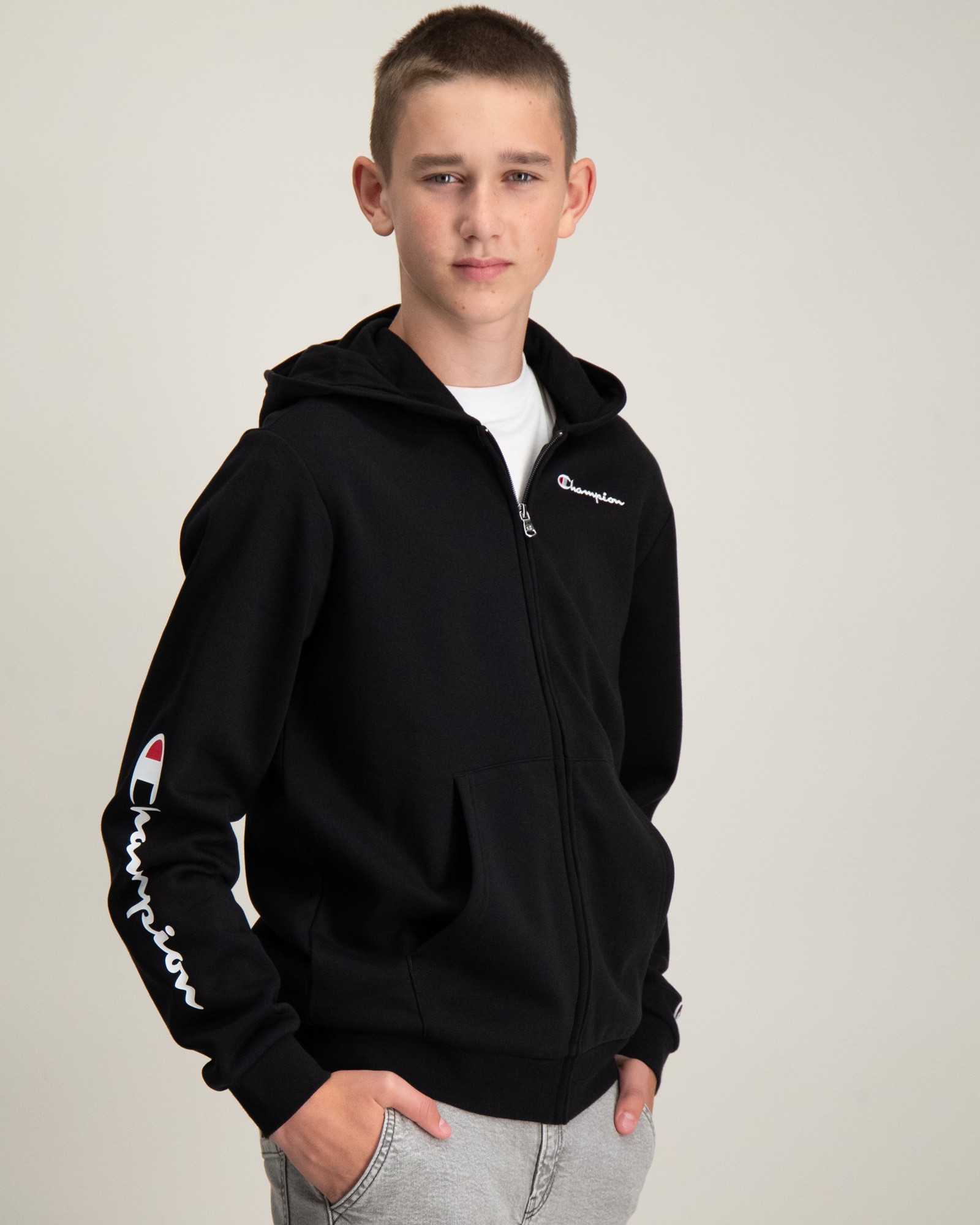 Black zip up hoodie champion online