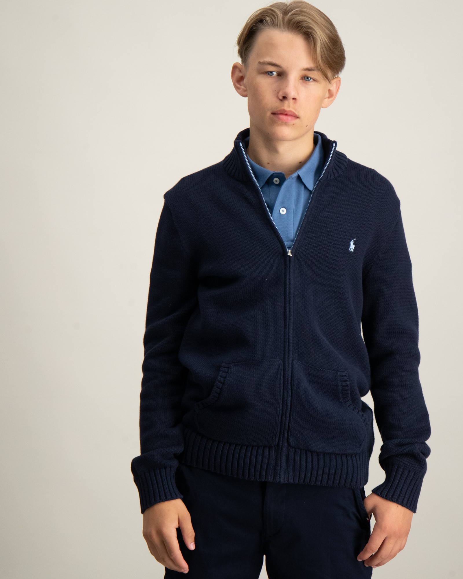 Polo Ralph Lauren COMBED COTTON-LS FZ MOCK-TP-SWT Blauw voor