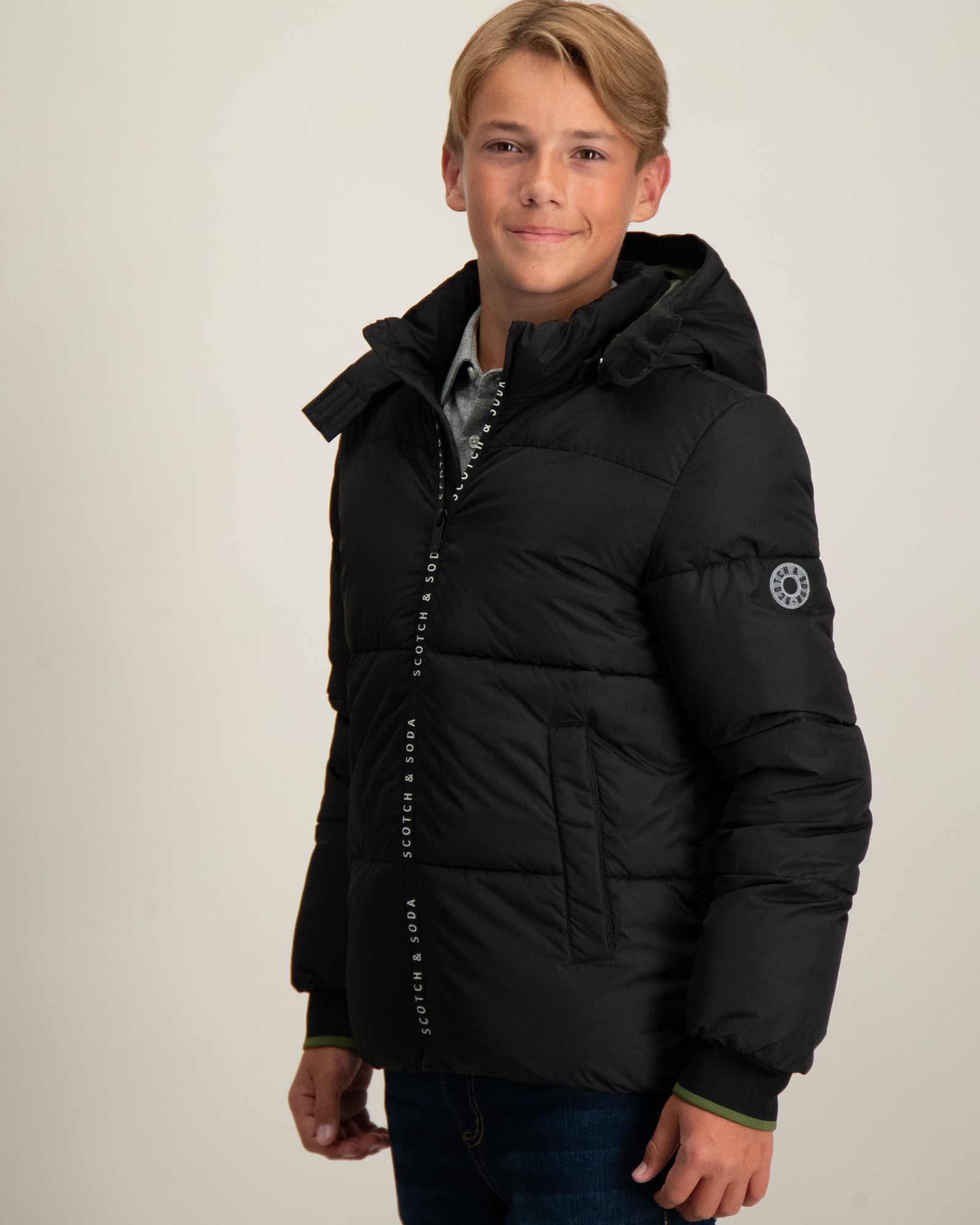 Scotch Soda WATER REPELLENT HOODED PUFFER JACKET Zwart voor
