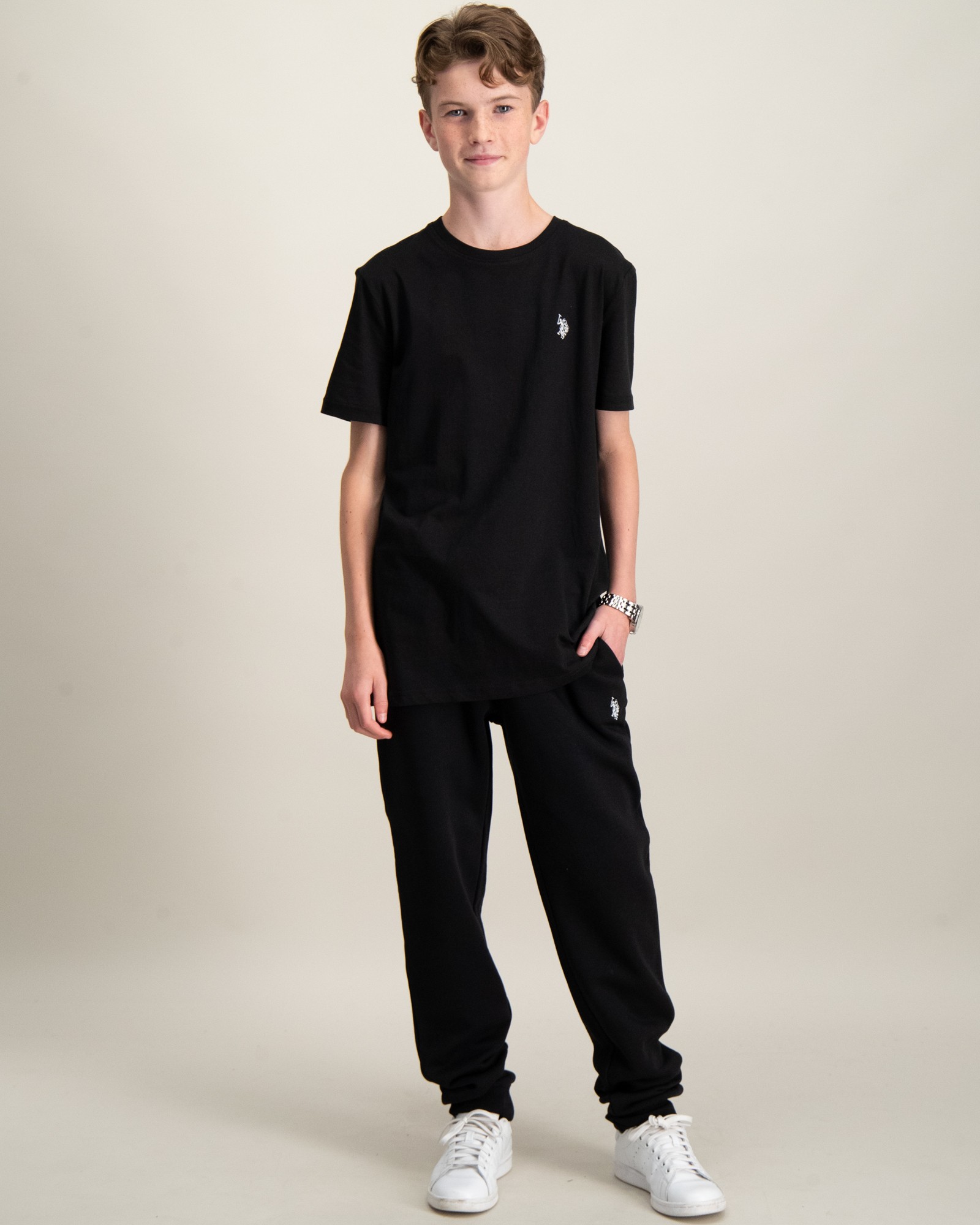 Boys Player 3 Polo Shirt in Black Bright White DHM