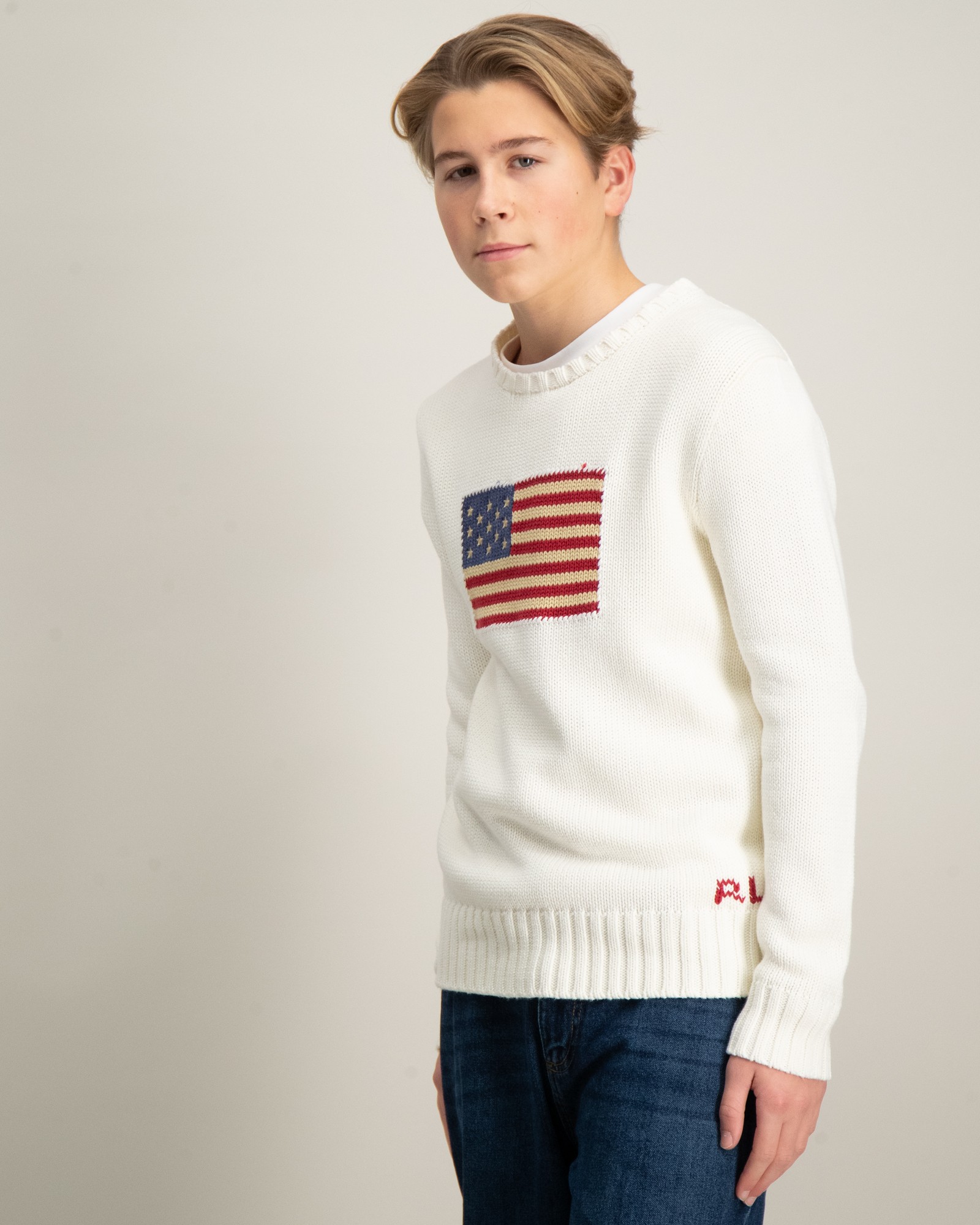 Witte Trui Ralph Lauren Trui Wit COMBED COTTON-FLAG SWEATER