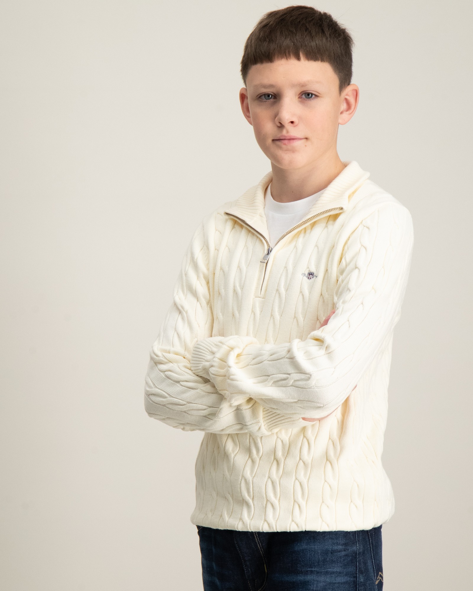 GANT COTTON CABLE HALF ZIP Hvit til Gutt Kids Brand Store