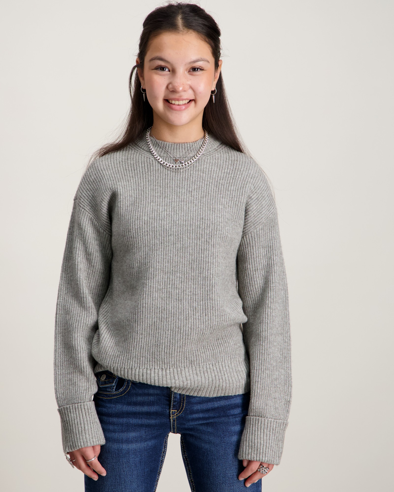 Kids ONLY ANNE LS FOLD UP PULLOVER Grijs voor Meisjes Kids Brand