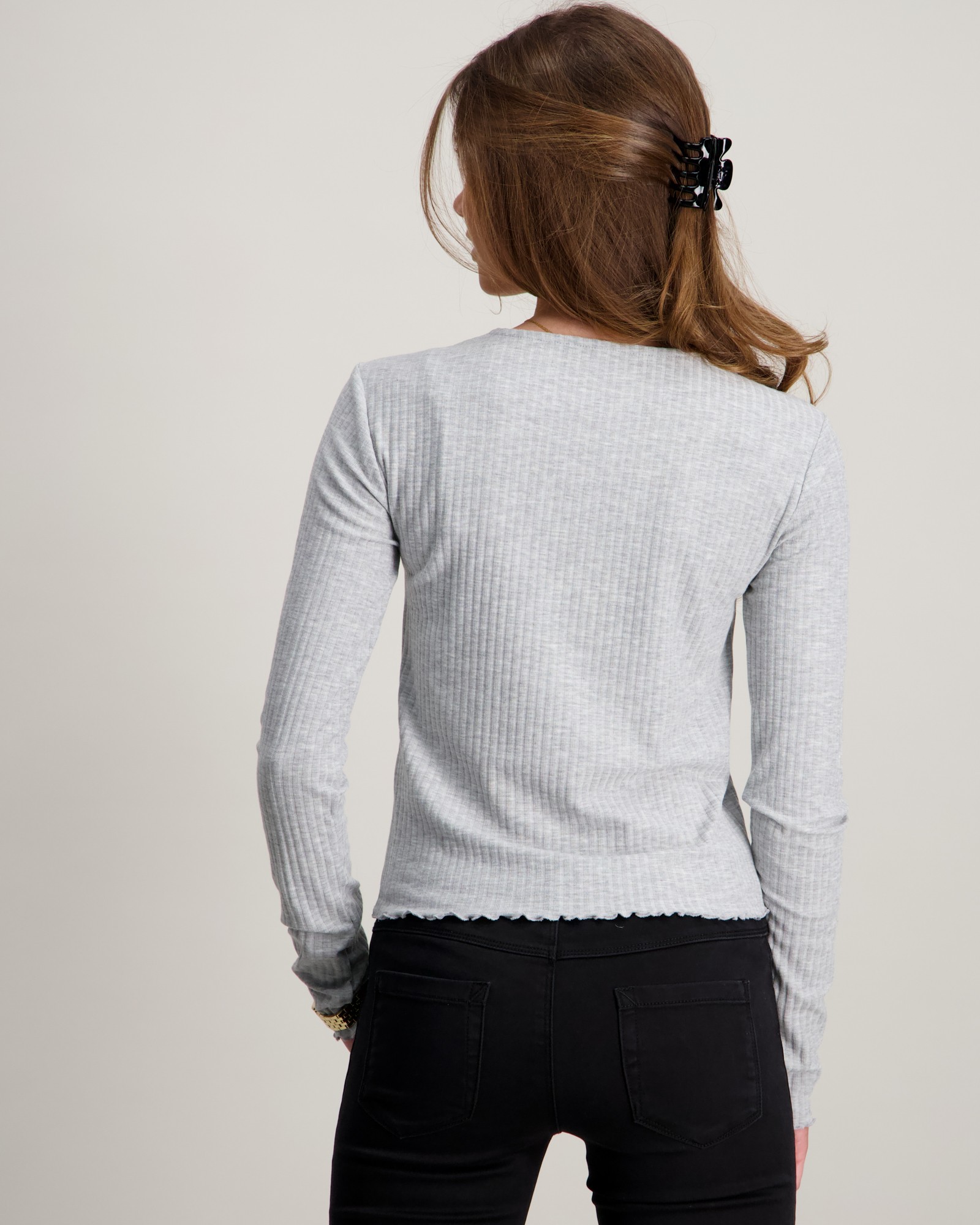 T-shirt Manches Longues Fille KIDS ONLY Kognella – Col Rond, Jersey Côtelé Stretch, Ourlet Ondulé