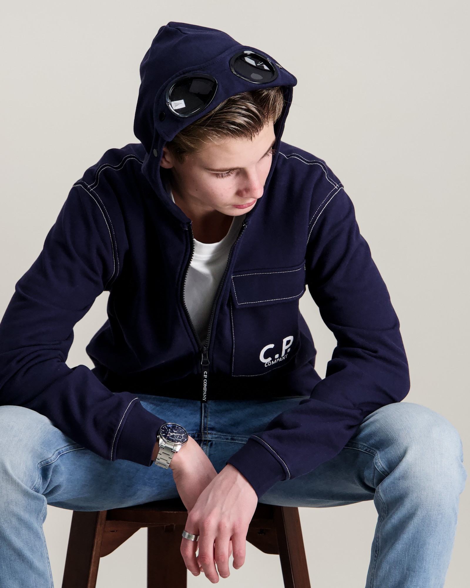 パーカー・フーディ C.P. Company Blue-Grey Cotton Zip-Fastened Sweatshirt C.P. Company ZIP SWEATSHIRT/HOOD Blå för Kille | Kids Brand