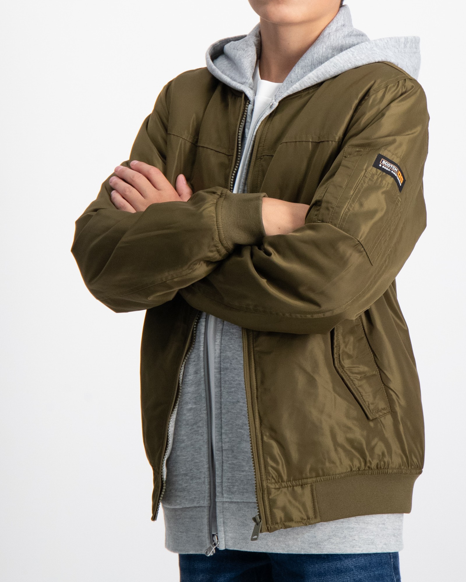 Scotch Soda Bomber logo embroidery jacket Groen voor Jongens