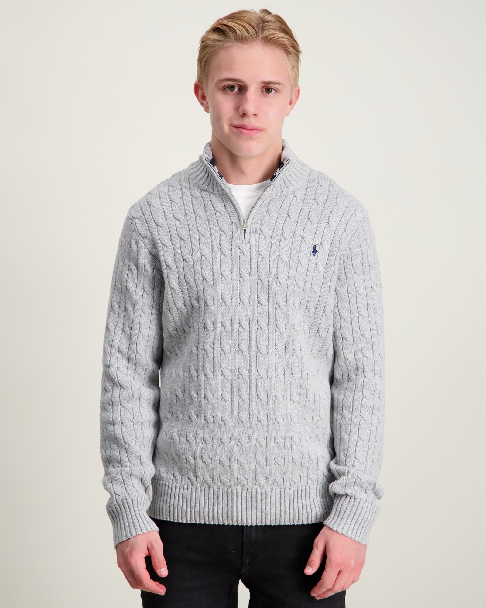 Polo Ralph Lauren Cable-Knit Cotton Quarter-Zip Sweater Grijs voor