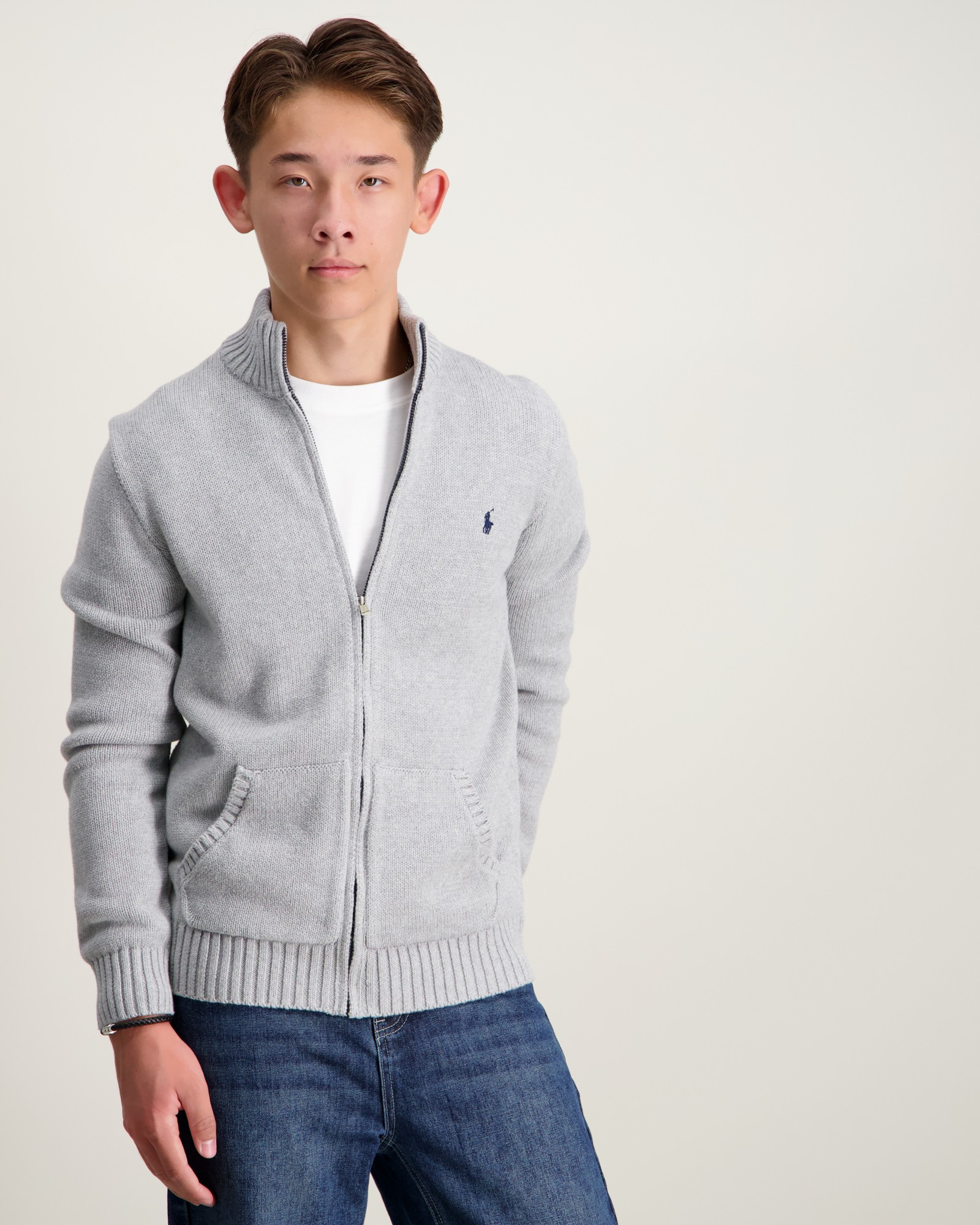 Polo Ralph Lauren COMBED COTTON-LS FZ MOCK-TP-SWT Grå til Gutt