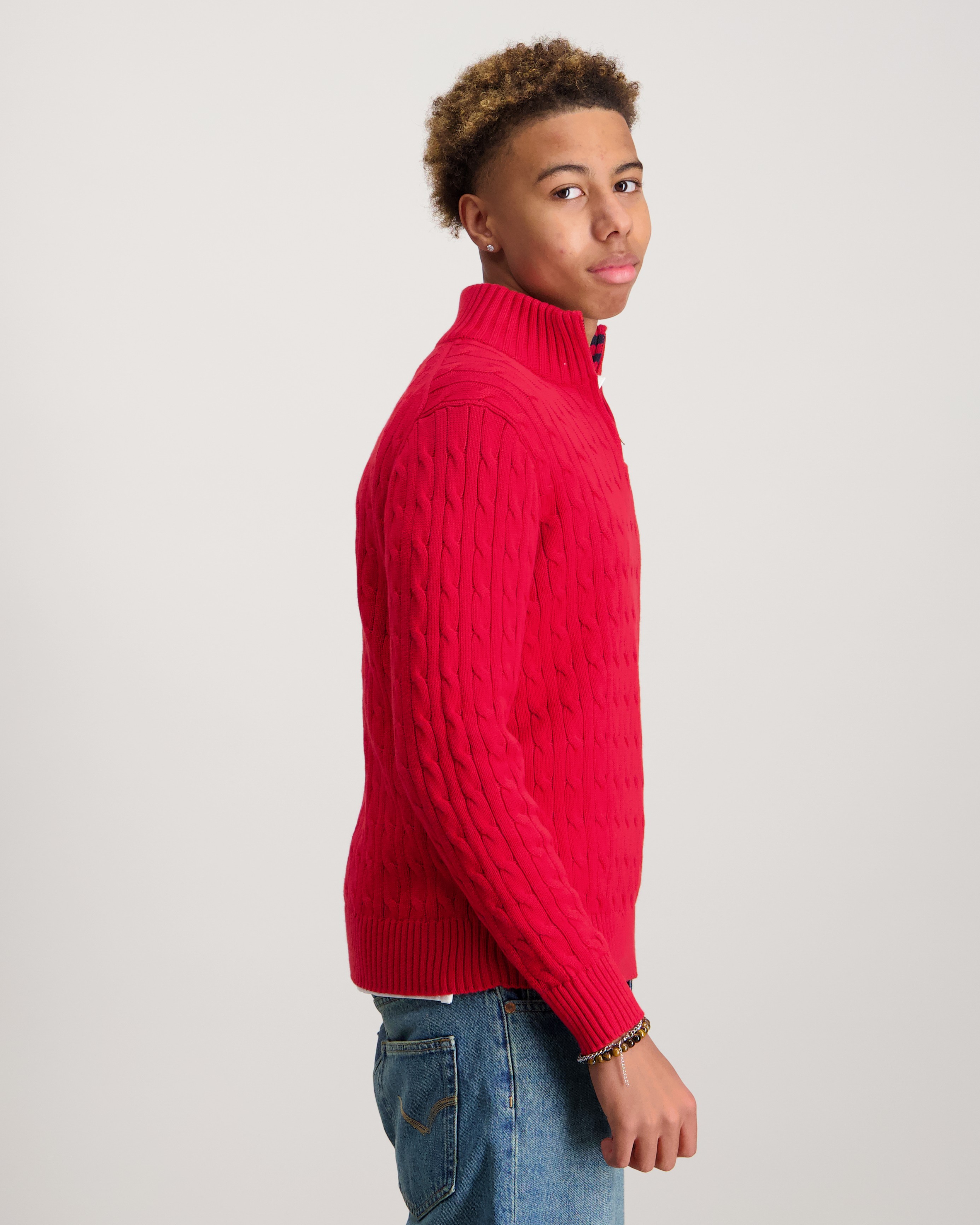 Polo Ralph Lauren Cable-Knit Cotton Quarter-Zip Sweater Röd för Kille ...