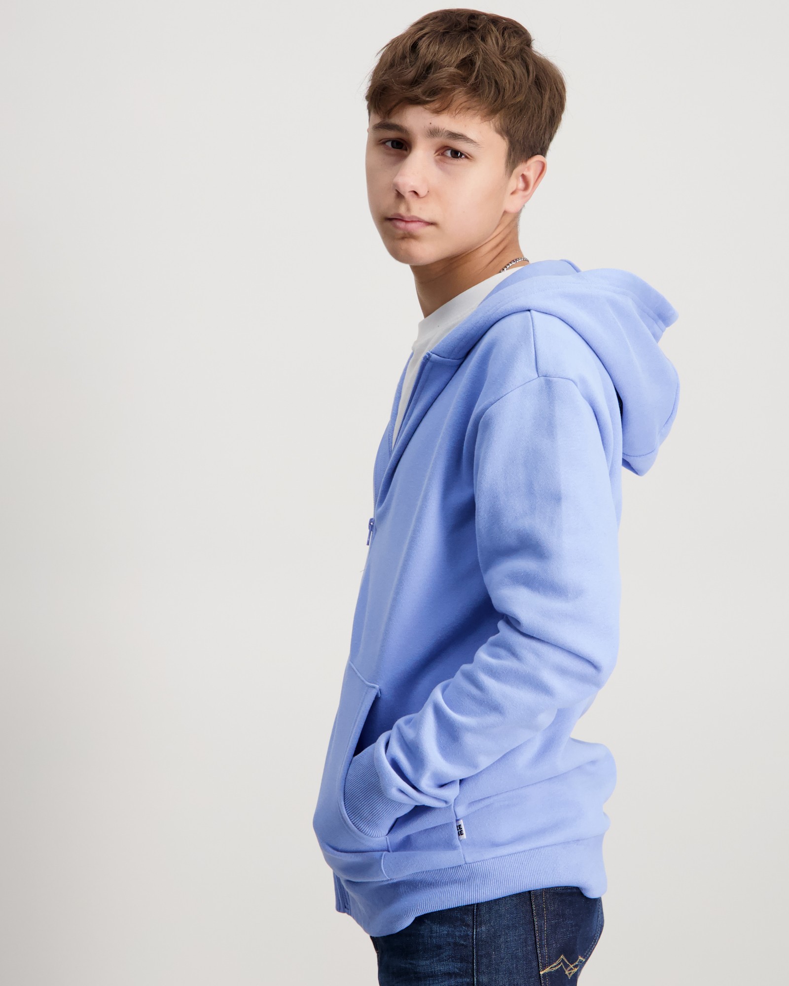 Zeke Essential Logo Tag Zip Hoodie Blå til Gutt | Kids Brand Store